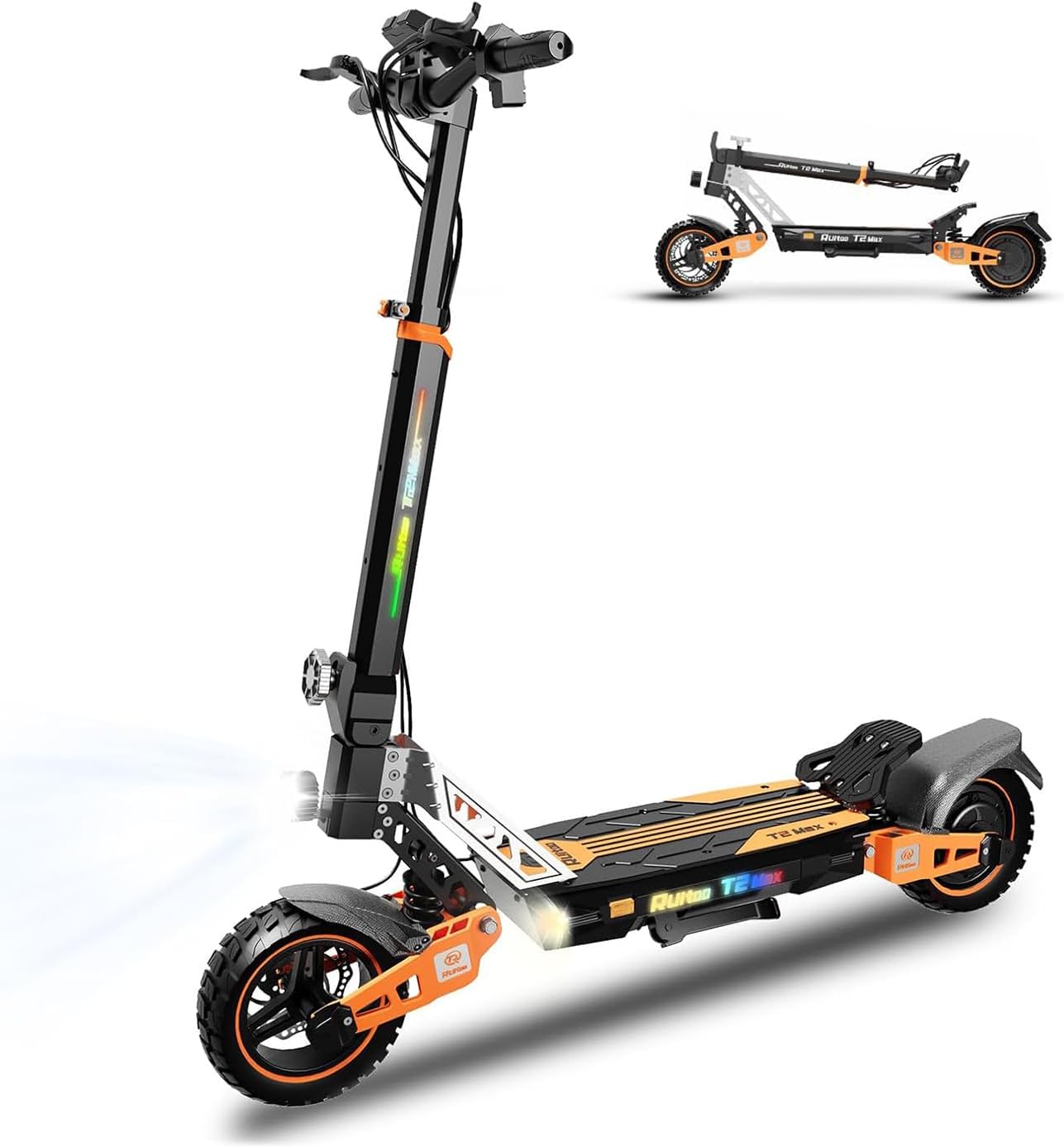 T2 Max 1000W Electric Scooter for Adults with 10 Inch Fat Tire,28 Miles Range,Up to 27MPH, 48V/15.6AH Battery Wider Deck Foldable Off-Road E-Scooter with Dual Suspension, Fit for Commute/Work/School
