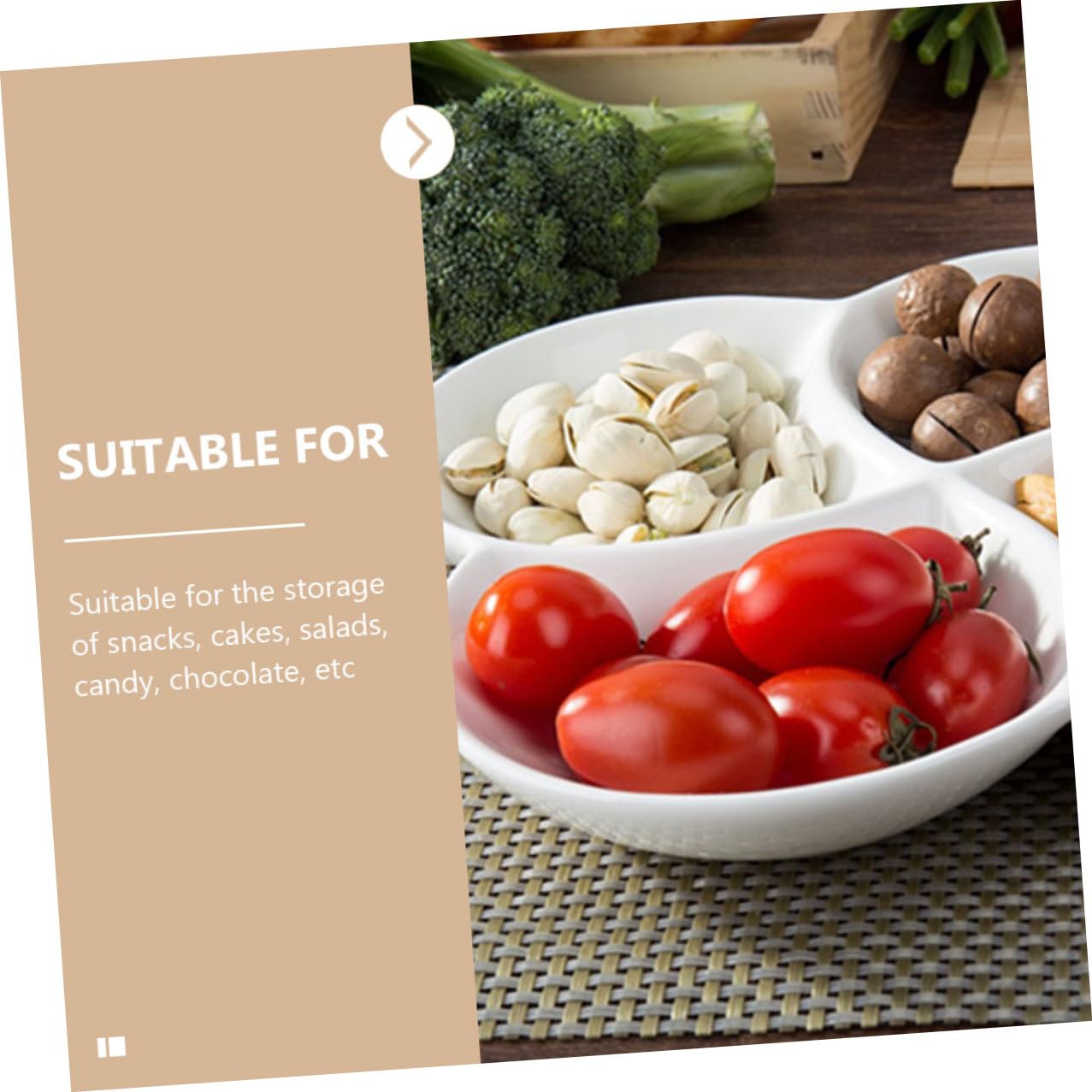 BESPORTBLE Assiette en Céramique Blanche 4 Compartiments Plateau-Repas Facile à Nettoyer pour Bureau et Cantine Repas Snacks Gâteaux