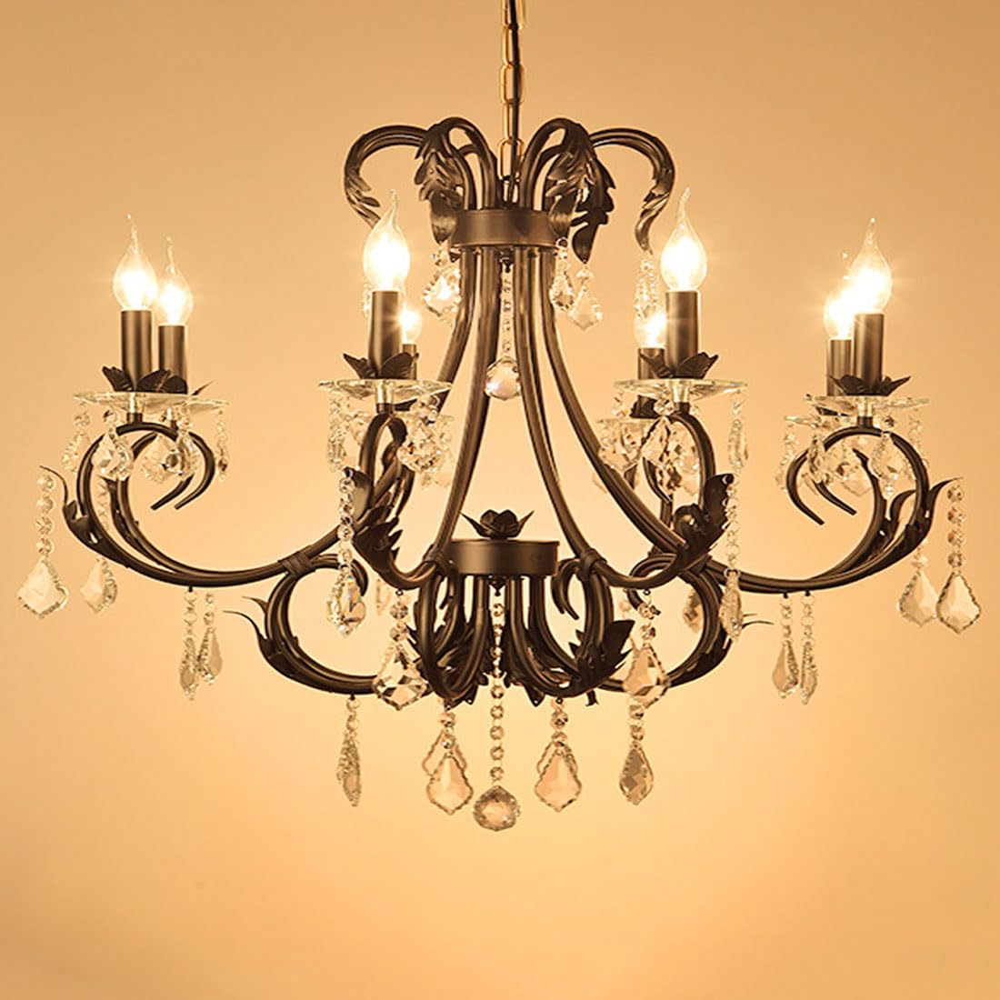 Lampe LED en cristal E14 lustre salon chambre restaurant style campagnard 6 têtes