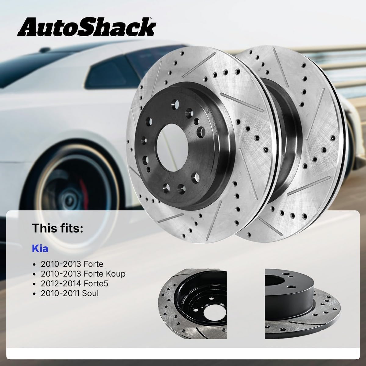 AutoShack Front Brake Rotors for Kia, Forte 2010-2013 Soul 2010-2011 Forte Koup 2010-2013, FWD L4 1.6L 2.0L 2.4L - E-Coated Drilled & Slotted - ShadowGuard - 11.02" (280 mm), 5-Lug