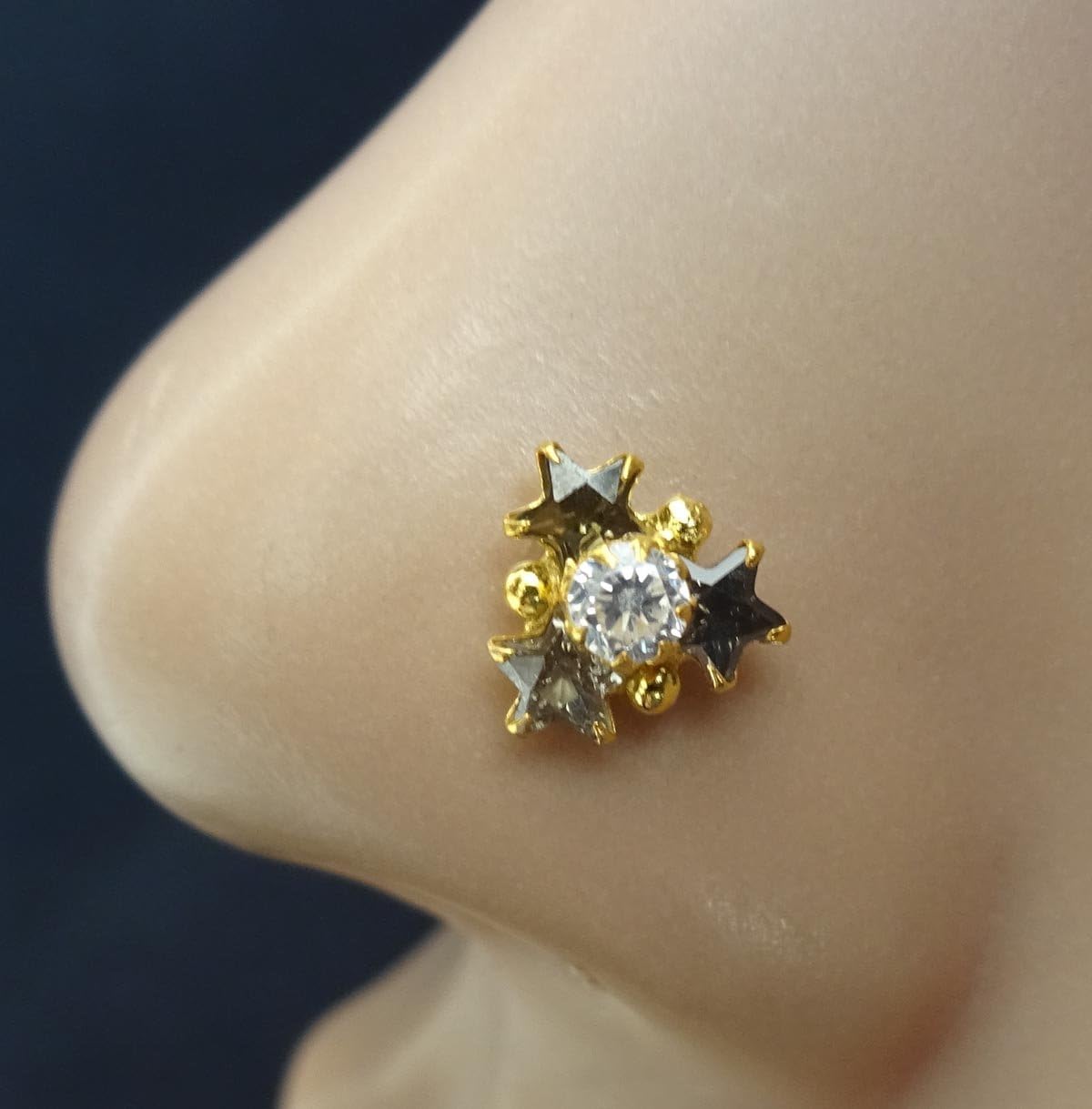 Gold Nose Stud Indian Nose Stud Flower Nose Stud Indian Nose Ring Gift For Her Crystal Nose Stud Thanksgiving Nose Stud Sterling Silver Nose Stud Crock Screw Nose Stud