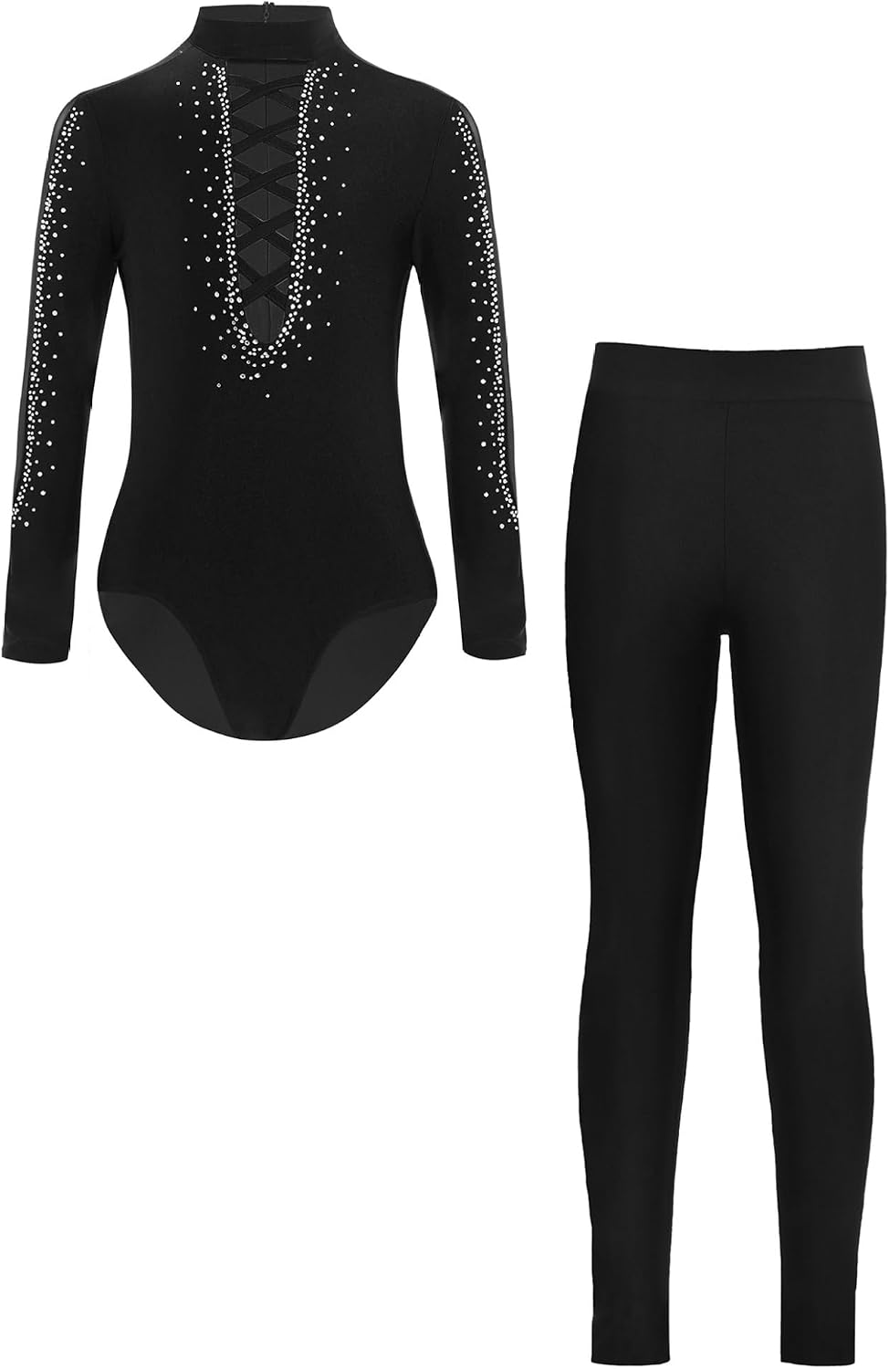 Kids Boys Latin Jazz Modern Dance Leotard Top Long Sleeve Skating Bodysuit with Pants Athletic Tumbling Outfits