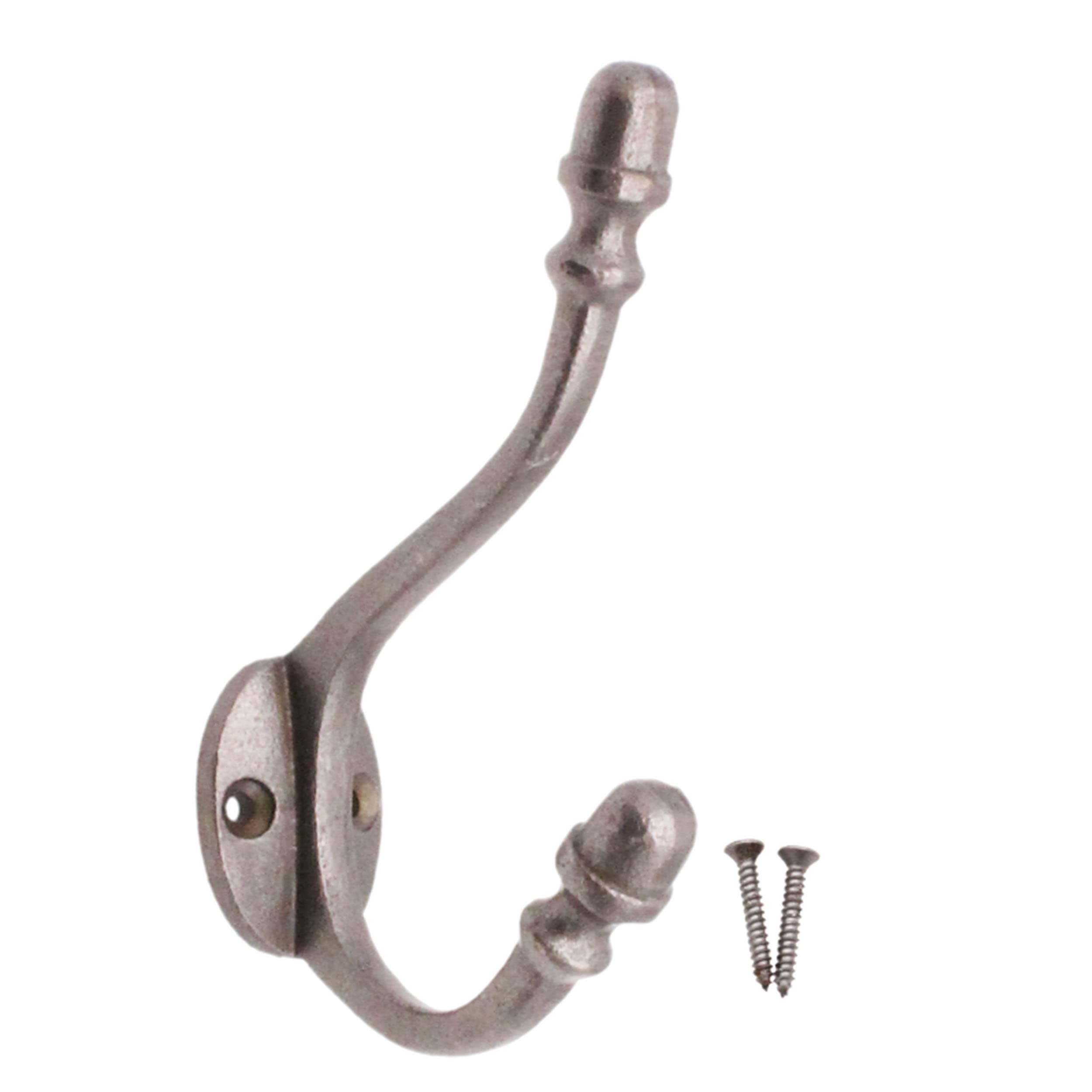 EAI Cast Iron Double Coat Hook Antique Hand Forged Acorn Style Self Coloured with Screws