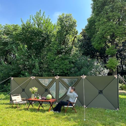 Paravento da campeggio per esterni, con finestre trasparenti, con borsa per il trasporto e pali in acciaio, per spiaggia e roulotte