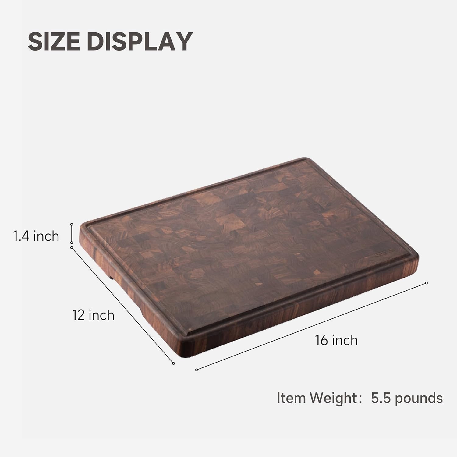 Muso Wood Large End Grain Cutting Borad 16x12 In, Checkered Cutting Board with Feet, Made from Walnut Wood, Chopping Board For Kitchen with Juice Groove Handles - Image 7