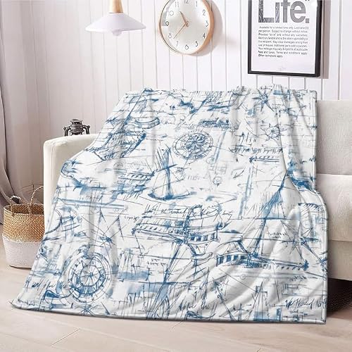 Boceoey Mantas para Sofa Ancla Azul Mantas para Cama 135 de Franela, Manta Polar para Sofa Cama Suave y CáLida para Cubrecamas, Manta Plaid Grandes para Camping Viaje, 220x240 cm Navegación