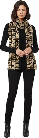 VERSACE JEANS COUTURE Gothic Signature Monochrome Black Gold Knitted Womens Scarf
