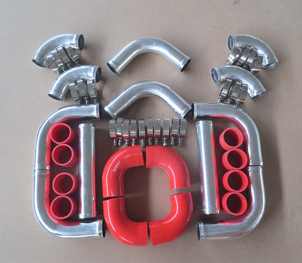 ATC Universal Turbo Intercooler Aluminum Pipe Piping and Red Silicone Hose Kit + Steel T-Clamps 2.5" 64mm