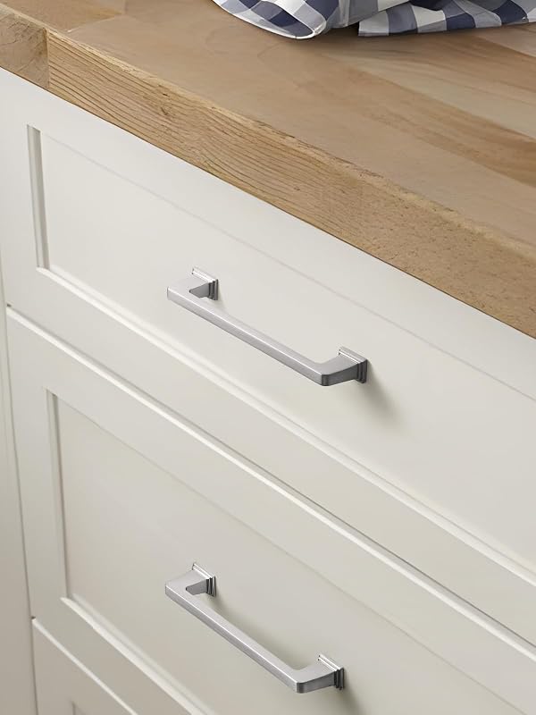 SORWDUERM 5 Pack Brushed Nickel Cabinet Pulls Square 7.56"(192mm) Hole Center Silver Cabinet Handles Drawer Pulls Cupboard Kitchen Hardware by SORWDUERM - Used condition - Image 4