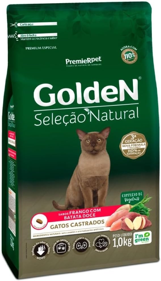 PremieR Pet Golden Seleção Natural Ração Seca para Gatos Castrados Sabor Frango com Batata Doce 1kg