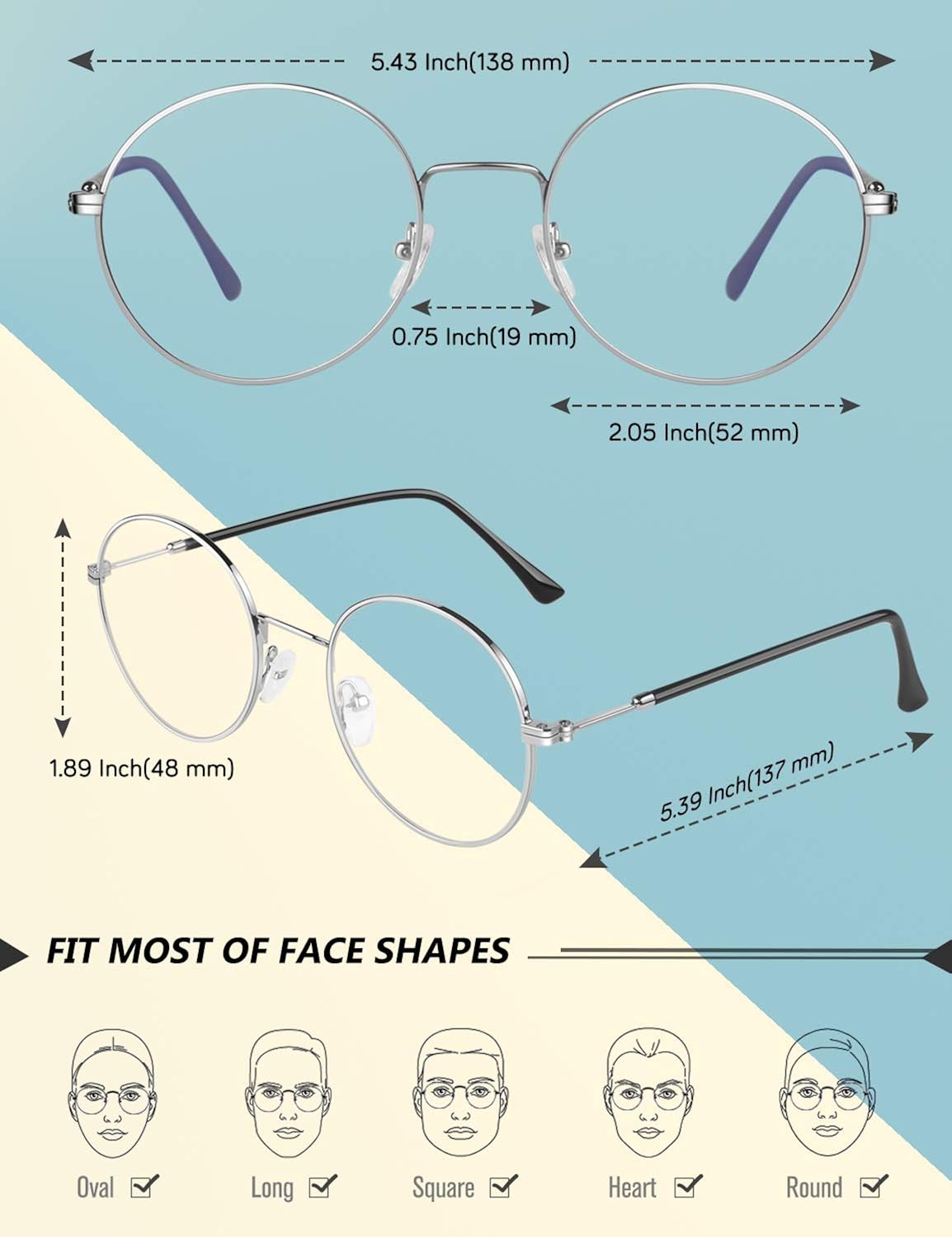 GQUEEN Blue Light Blocking Computer Glasses,Anti Glare Eye Fatigue with Retro Round Circle Metal Frame,GQ40