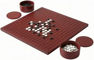 Composite Board Game with Raised Frame Carved Grid Pattern and Imitation Jade Stones for Two Classic Strategy Game, 42 42 8cm, MDF Go Set with Storage Bowls