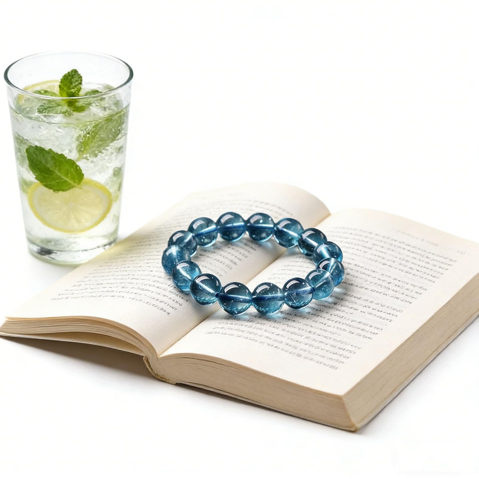 Pulsera de Piedra Aguamarina, Pulseras elásticas de Piedra auténtica, Pulsera de Cuentas de Cristal Azul Claro para la Paz y la claridad, joyería elástica Ajustable para Mujer,8MM