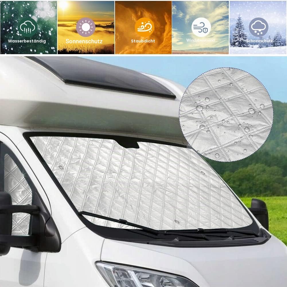 Sonnenschutz Auto Frontscheibe Kompatibel mit FIAT Ducato, Peugeot Boxer und Citroën Jumper 2006-2025, 3er-Set Sonnenschutz Windschutzscheiben Internes Thermisches Jalousie Fenster Set
