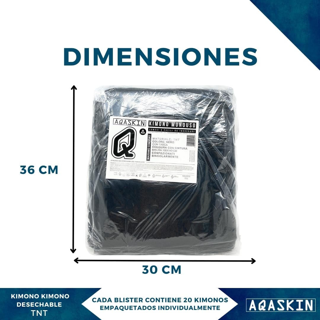 Kimono desechable Esteticista en TNT 30gr/m2 - Paquetes de 20 uds - DESCUENTOS POR CANTIDAD - Envasado individualmente - Dimensiones 100x140cm - Bolsillo y Correa