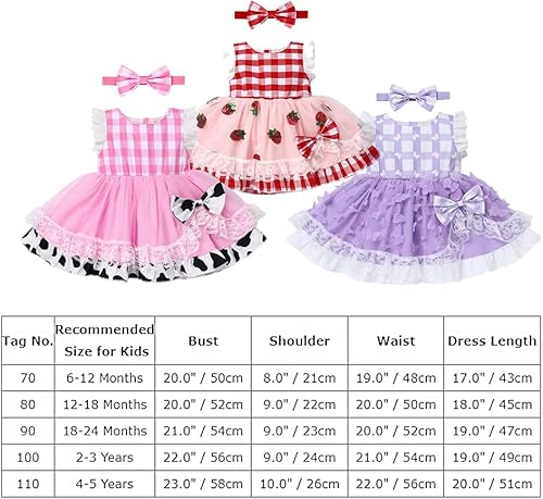 Vista 7 de Toddler Baby Girls 1st Birthday Outfit Cow Butterfly Strawberry Tulle Dress Princess Cake Smash Photo Shoot