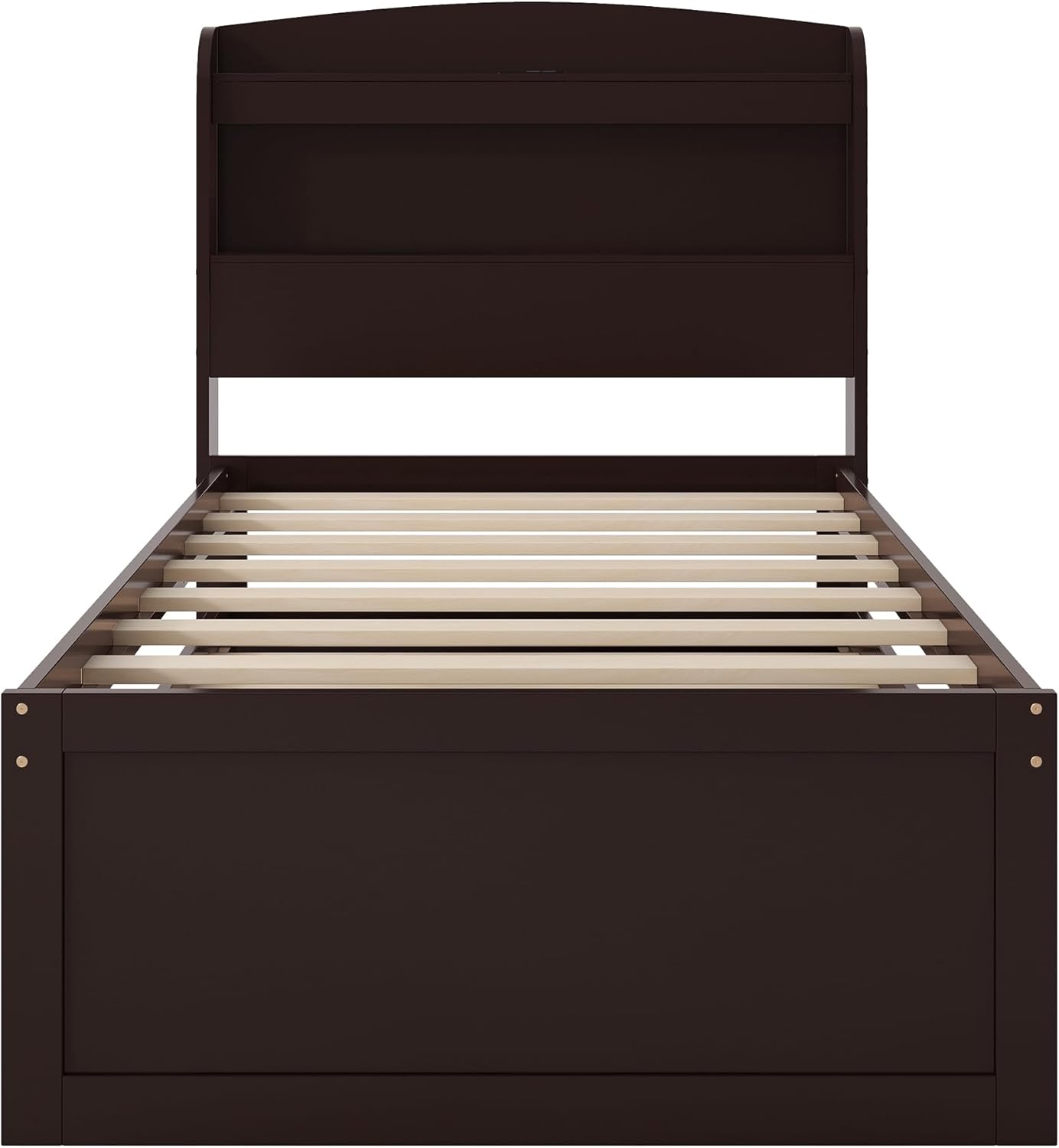 P PURLOVE Twin XL Platform Bed with 2 Drawers and Shelves, Wood Platform Bed Frame with Trundle and Storage LED Headboard, No Box Spring Needed (Dark Brown)