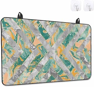Stove Top Covers for Electric Stove 36x21 Inches, Teal Orange Geometric HeatResistant Glass Cooktop Protector, Grey Marble Abstract Art Modern Ceramic Stovetop Countertop Covers Mat, Oven Cover