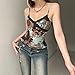 TEDILUVI Retro Floral Printed Tops Lace Mesh Vest V-Neck Sexy Backless Suspender Base Shirt for Miss