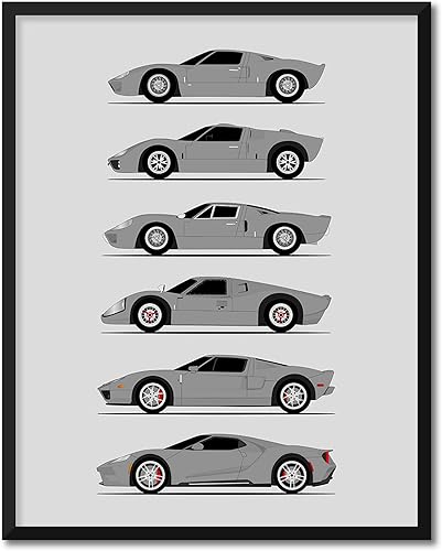 Vista 24 de Handmade Poster compatible with Ford GT Generation and Print of Ford GT40 - White Cars with Blue Stripes, 11x14" Metallic Print (Unframed)-Gift Car
