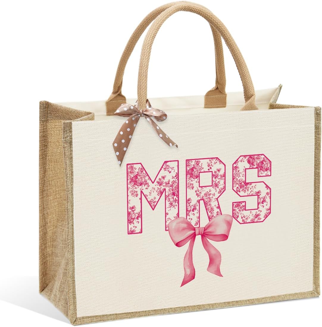 KongMoTree Bride Wedding Tote Bag, Coquette Bow Tote Bag with Floral for Wedding Bachelorette Party Honeymoon Travel