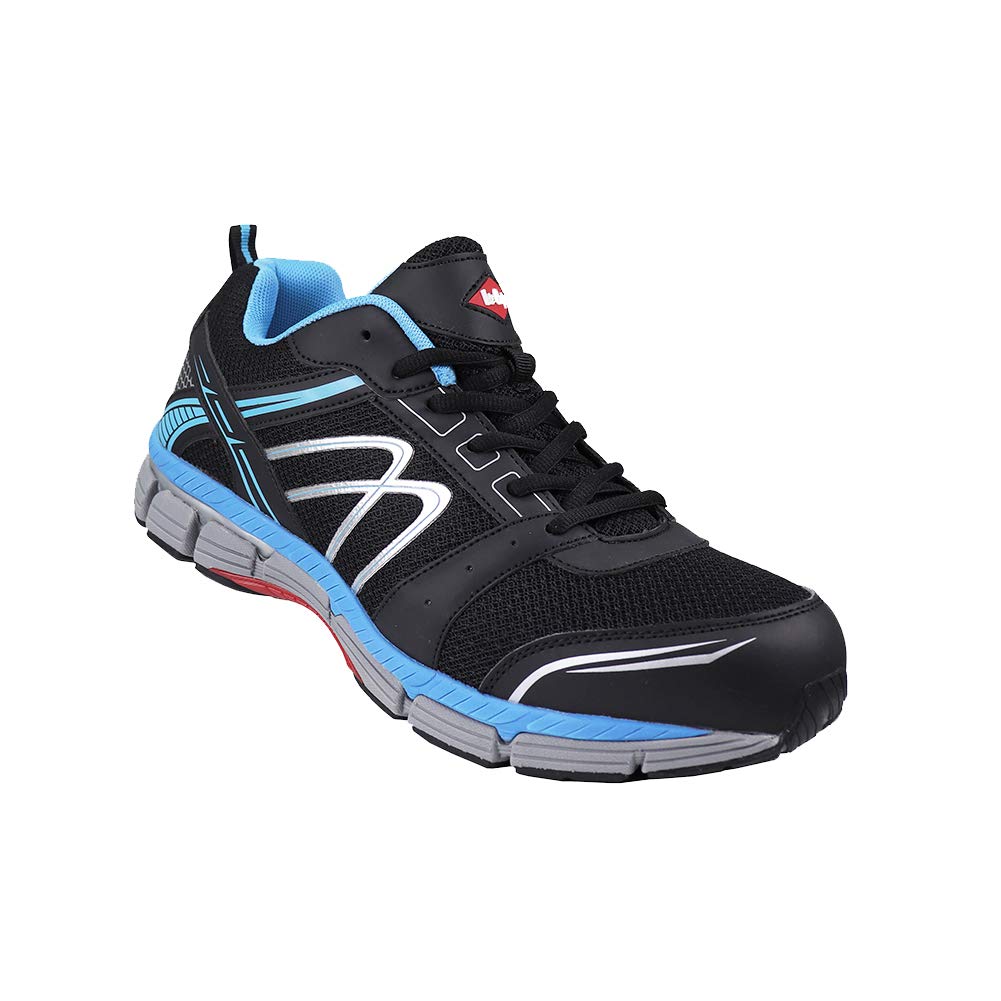 Lee Cooper Arbeitskleidung für Herren, leicht, Sportschuhe, Sicherheitsschuhe, Stahlkappe, Anti-Penetration, Verbundmaterial, Zwischensohle, S1P/SRA, Schwarz/Blau, Größe 44