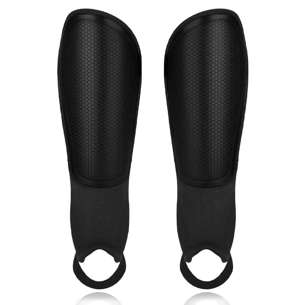 Beugo Football Shin Pads, Kids Football Shin Guards with Calf & Ankle Protection, Adjustable and Lightweight Soccer Shins Pads for Boys Girls Teens, Style B (Black, M)