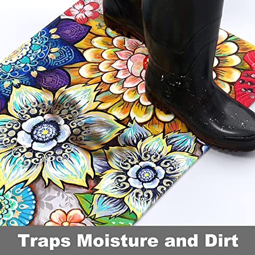 Rnivvi Front Door Mat, 30"X17" Flower Theme Indoor Outdoor Welcome Mat, Heavy Duty Low Profile Anti-Slip Entryway Rug For Home Entrance, Floor, Patio Entry, Mud Room, Cute Mandala Floral Decor Doormat #TOP2