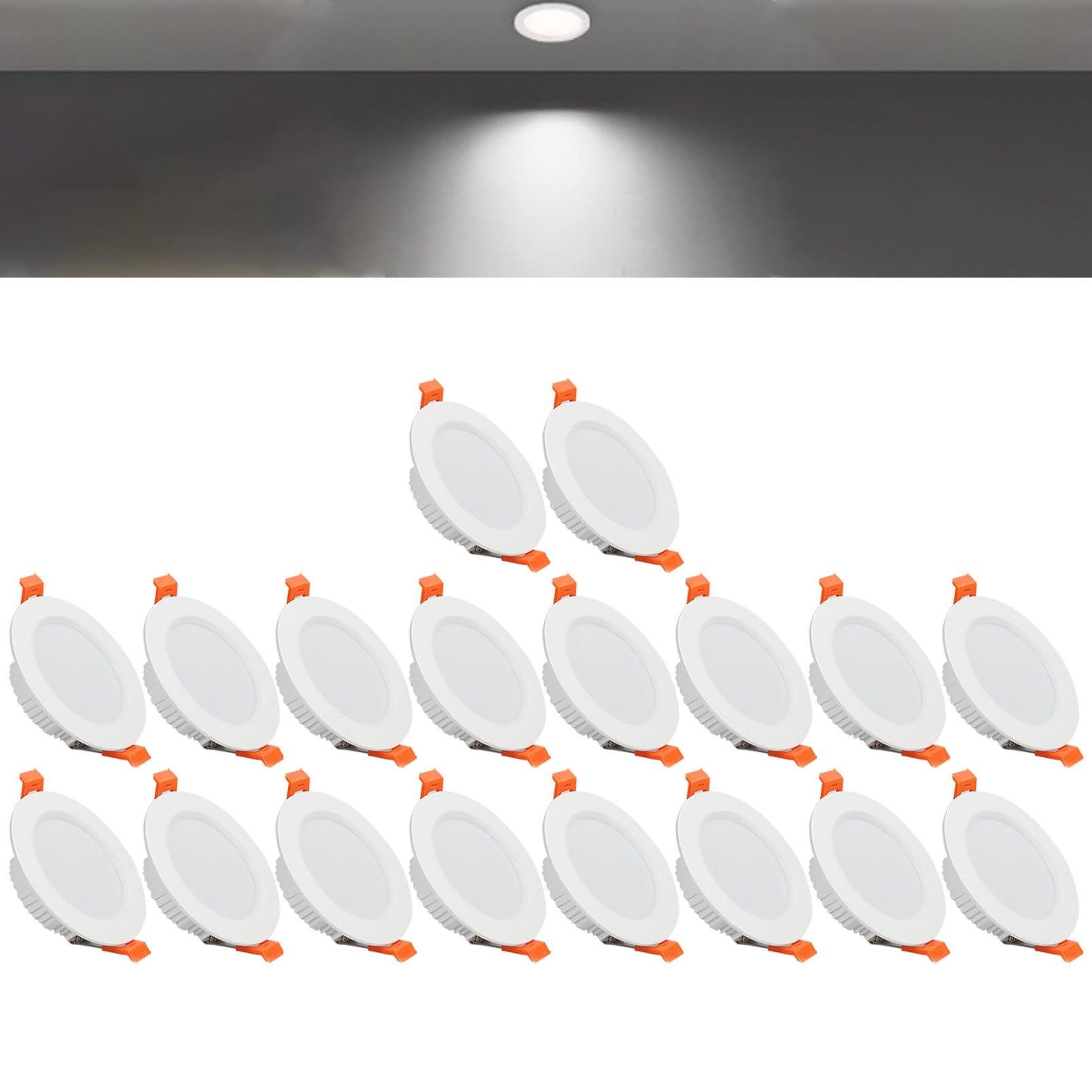 TTiiLoe 7W Round LED Recessed Ceiling Spotlights, 6000K Cold White Ultra Slim Panel Ceiling Light, Cut Φ80-90mm, AC110-240V Downlights for Hallway Stairwell Showroom, 18 Pack