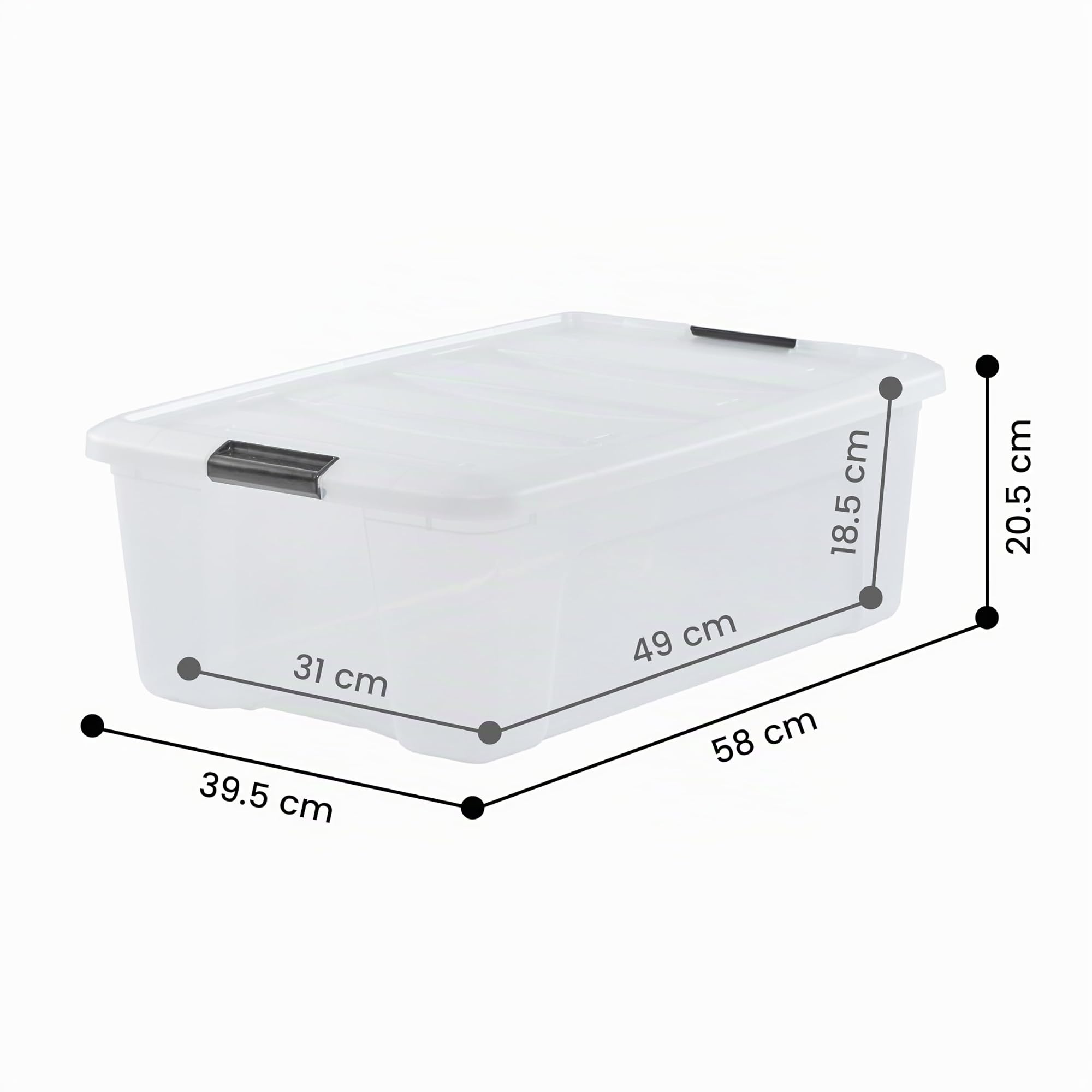 Iris Ohyama 3 Cajas de almacenamiento con tapas, 30L, Transparente, Clips de Cierre, Duradero, Apilable, para Dormitorio, Armario, Oficina, Organizadora, Ropa, Libre de BPA, DDNTB-30