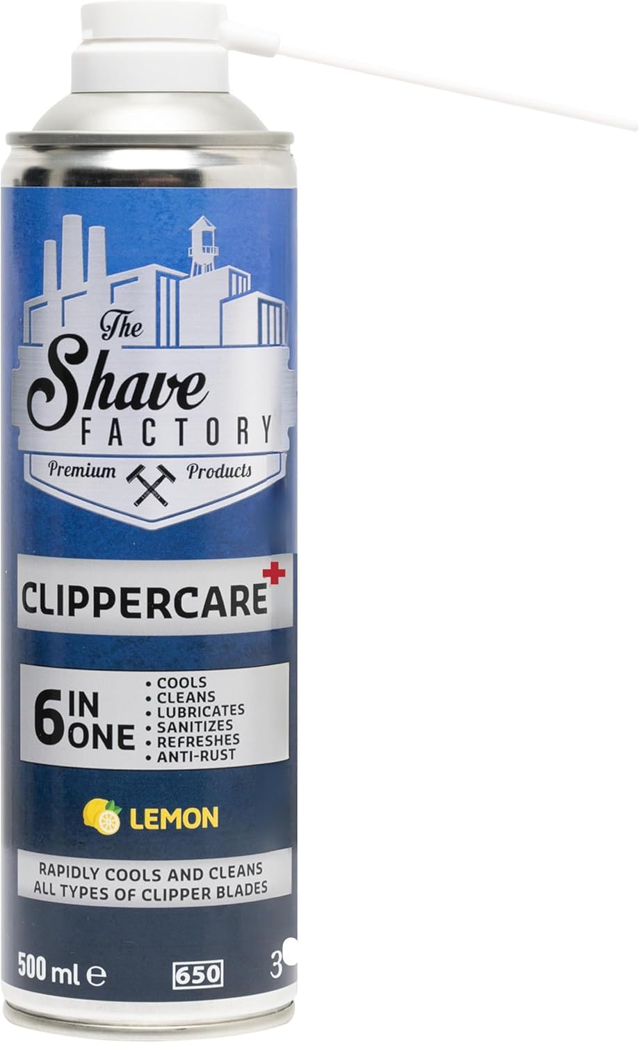 THE SHAVE FACTORY Clippercare – Spray 6 in 1 500 ml – Spray di manutenzione per tosaerba – Rinfresca, pulisce e lubrifica – detergente e lubrificante per lame di tosaerba e trimmers