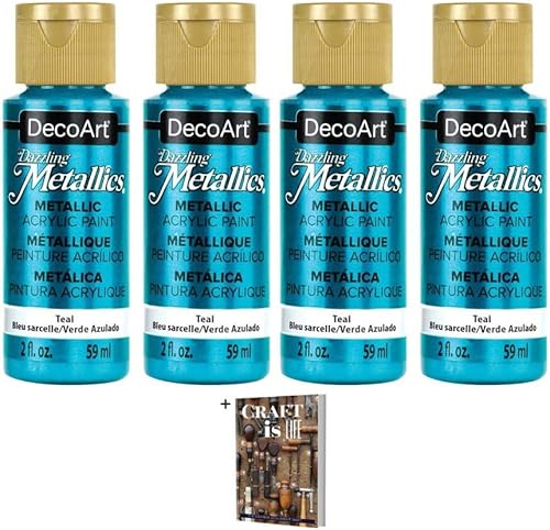 DecoArt Dazzling Metallics - Juego de 4 pinturas acrílicas iridiscentes para múltiples superficies para artes y manualidades, arte de pared y