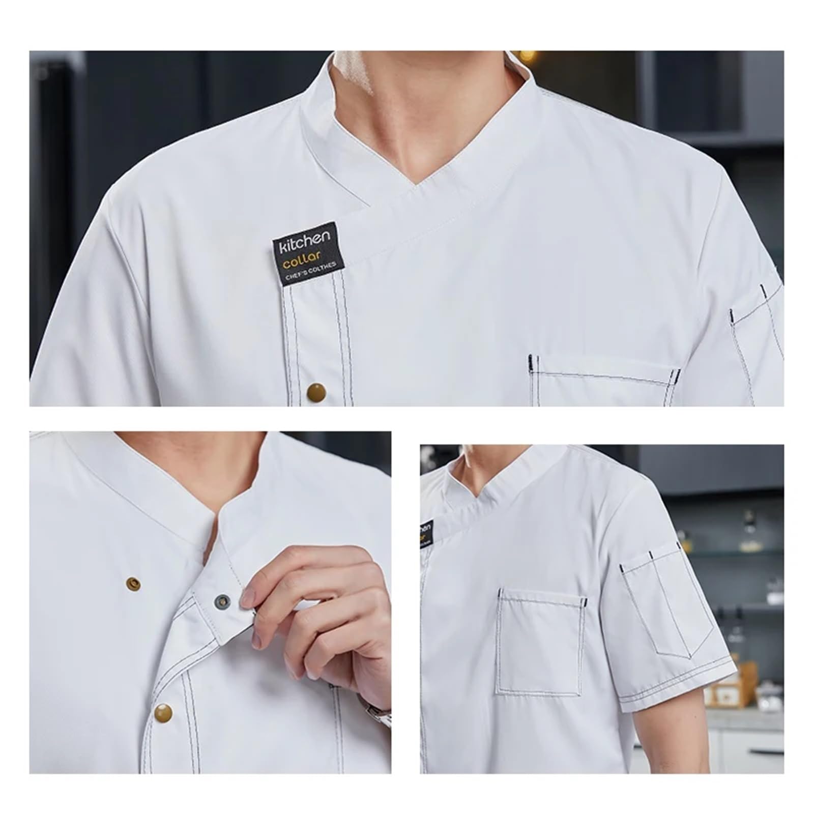 Kochjacke, Kochuniform, Kochjacke für Herren, Catering-Kochhemden, Sommer, Restaurant, Friseurladen, Kellnerhemd, Bäckerei, Kellner, Arbeitskleidung (weiß, M)