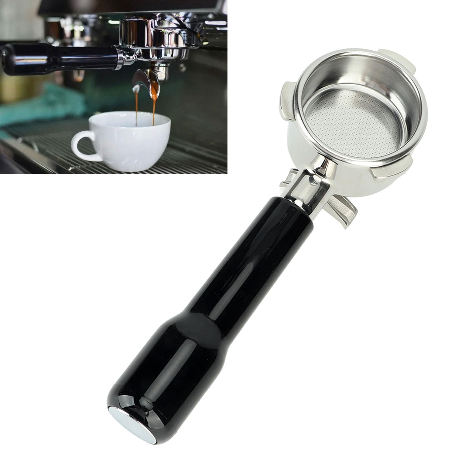 Ejoyous 54mm Uchwyt do Kawy z podwójną wylewką ze Stali Nierdzewnej Filtr do Kawy z Koszem 870 880 Ekstrakcja dla Domowych Baristów (BLACK)