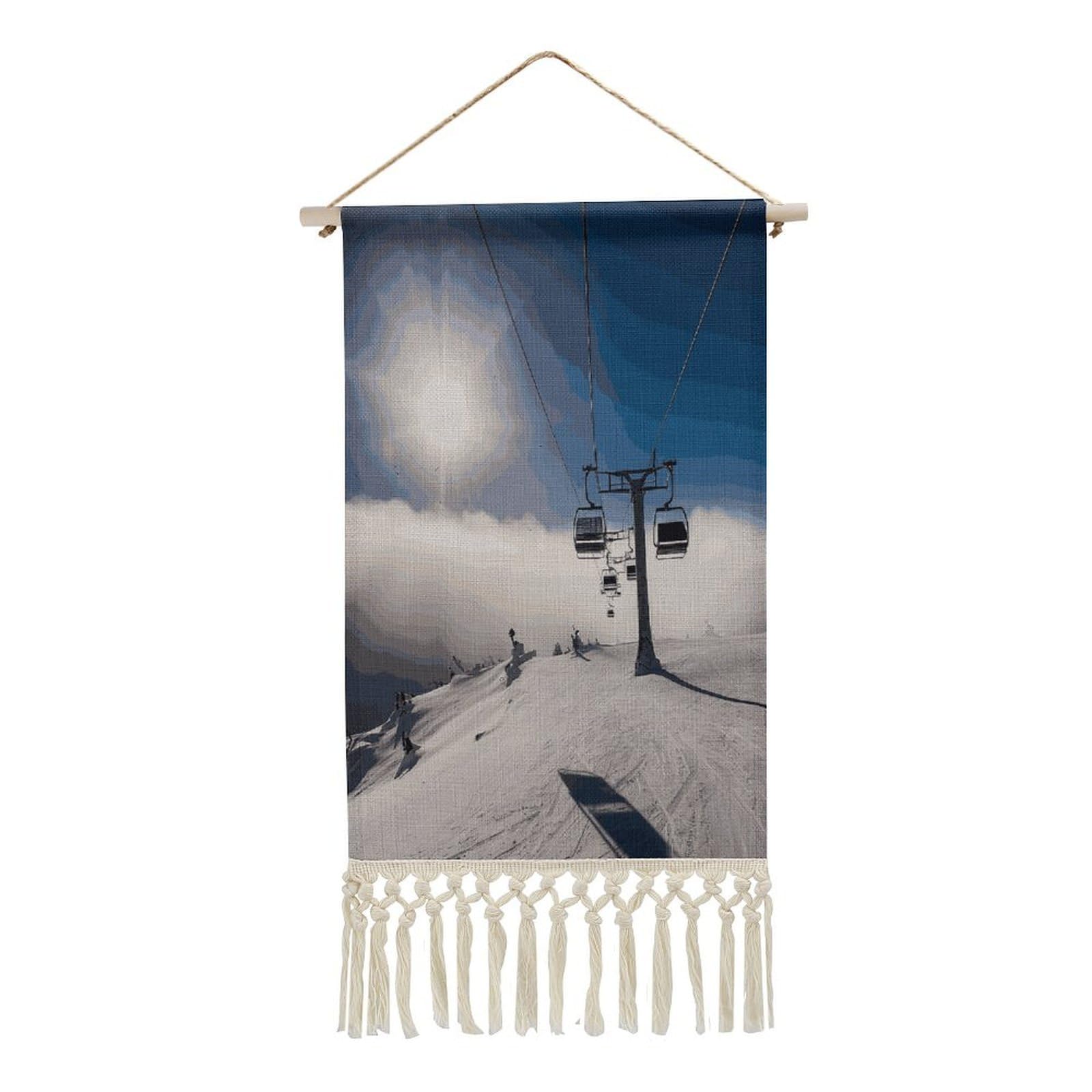 Adfgyerh Style Ski Lift At Sunshine Tapestry With Tassels Cotton And Linen Hanging Posters, Wall Art For Travel Gift, Wall Tapestry For Office Home Decor Bedroom Living Room Decor