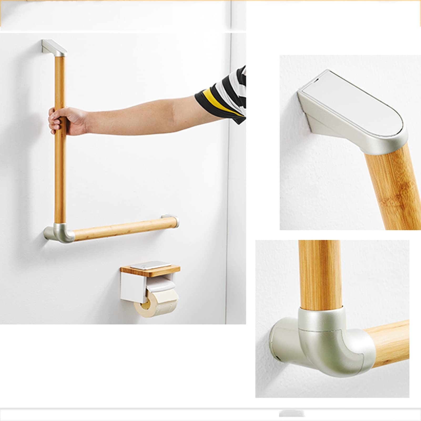 Maniglione di Sicurezza, Barra di Equilibrio a Parete, Telaio a L in Legno massello per WC, Asta Doccia per disabili e Anziani, per Bagno in casa o in Hotel.