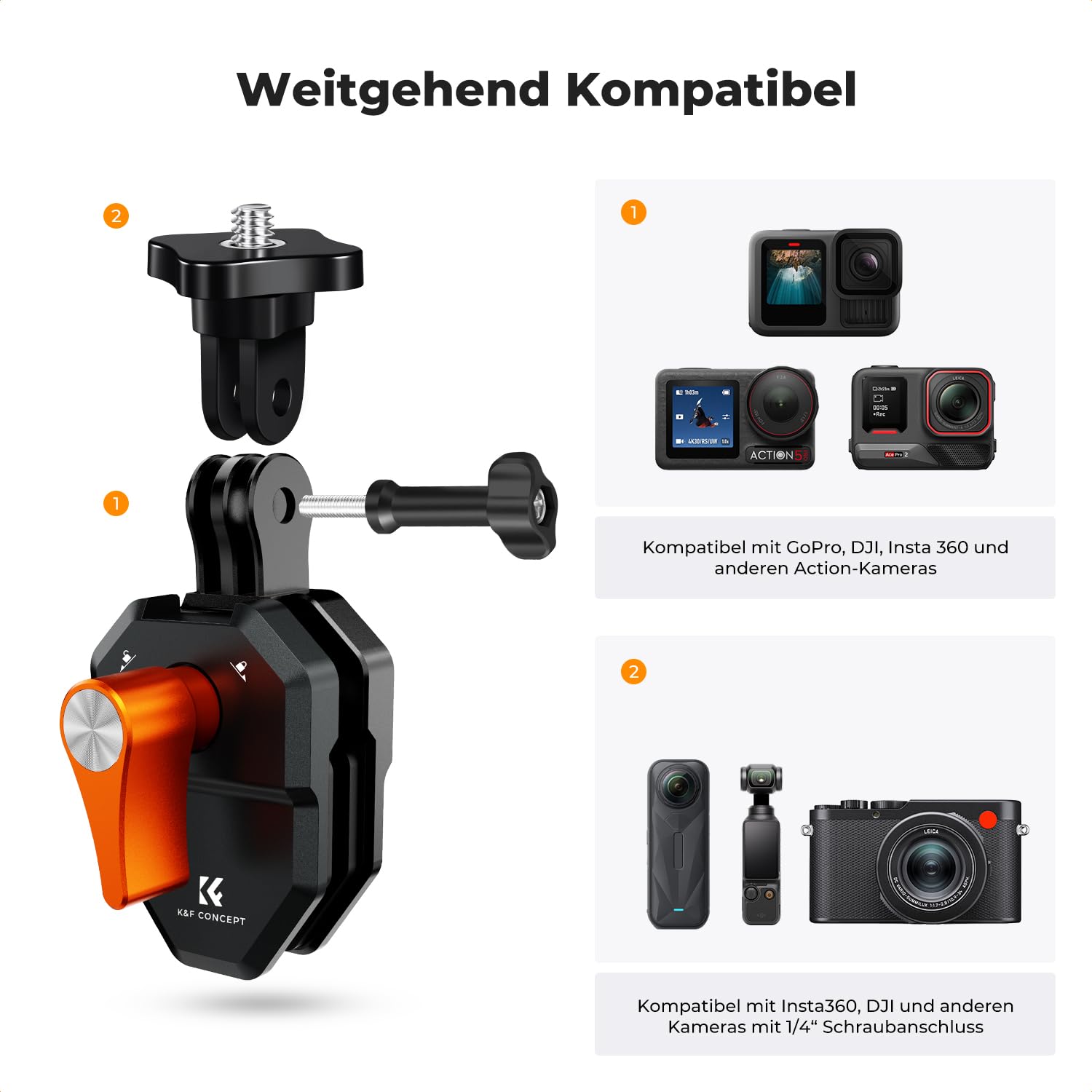 K&F CONCEPT Motorrad Windschutzscheibe Clamp für Go Pro Hero 13/12/11, Aluminiumlegierung Halterung Klemme Clip für DJI Osmo Action 3/4/5 Pro/6, Insta360 X5/X4, DJI Osmo 360 Action Kamera Zubehör