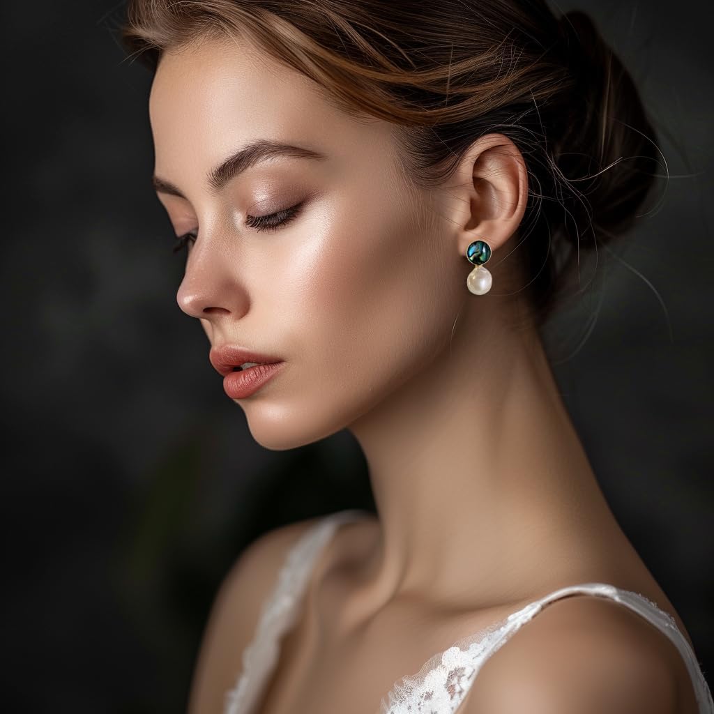 Baroque Pearl Earrings Drop Dangle water droplet shaped Abalone Shell Freshwater Pearl Stud for Women 14K Gold plated Jewelry wedding earrings birthday Gift