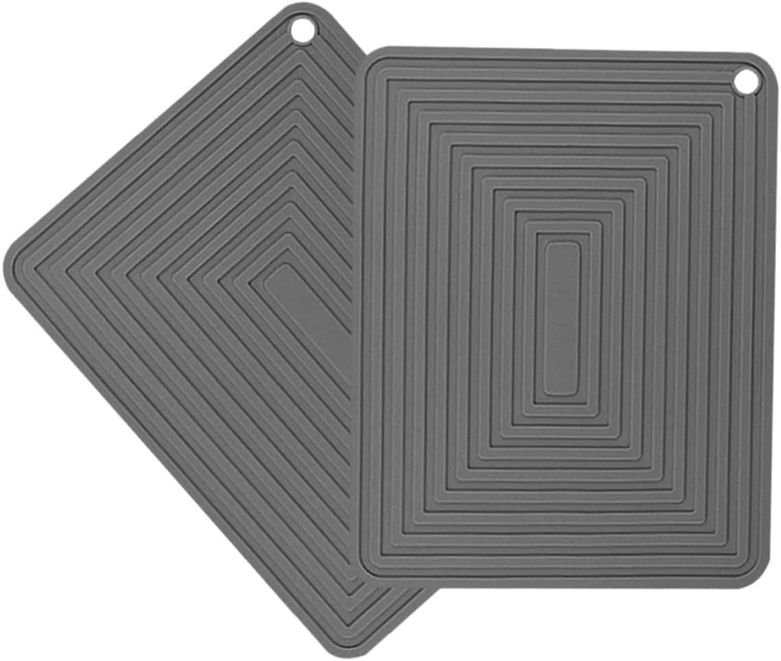ABOOFAN 2pcs Dish Pads Silicone Hot Dish Mats Multi-Function Pad Kitchen Counter Heat Resistant Trivet Mat Grip Printed Guides for Countertop Drying