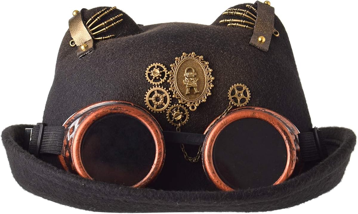 COSDREAMER Unisex Steampunk Top Hats Halloween Costume Hat with Goggles Black (brown 1, large)