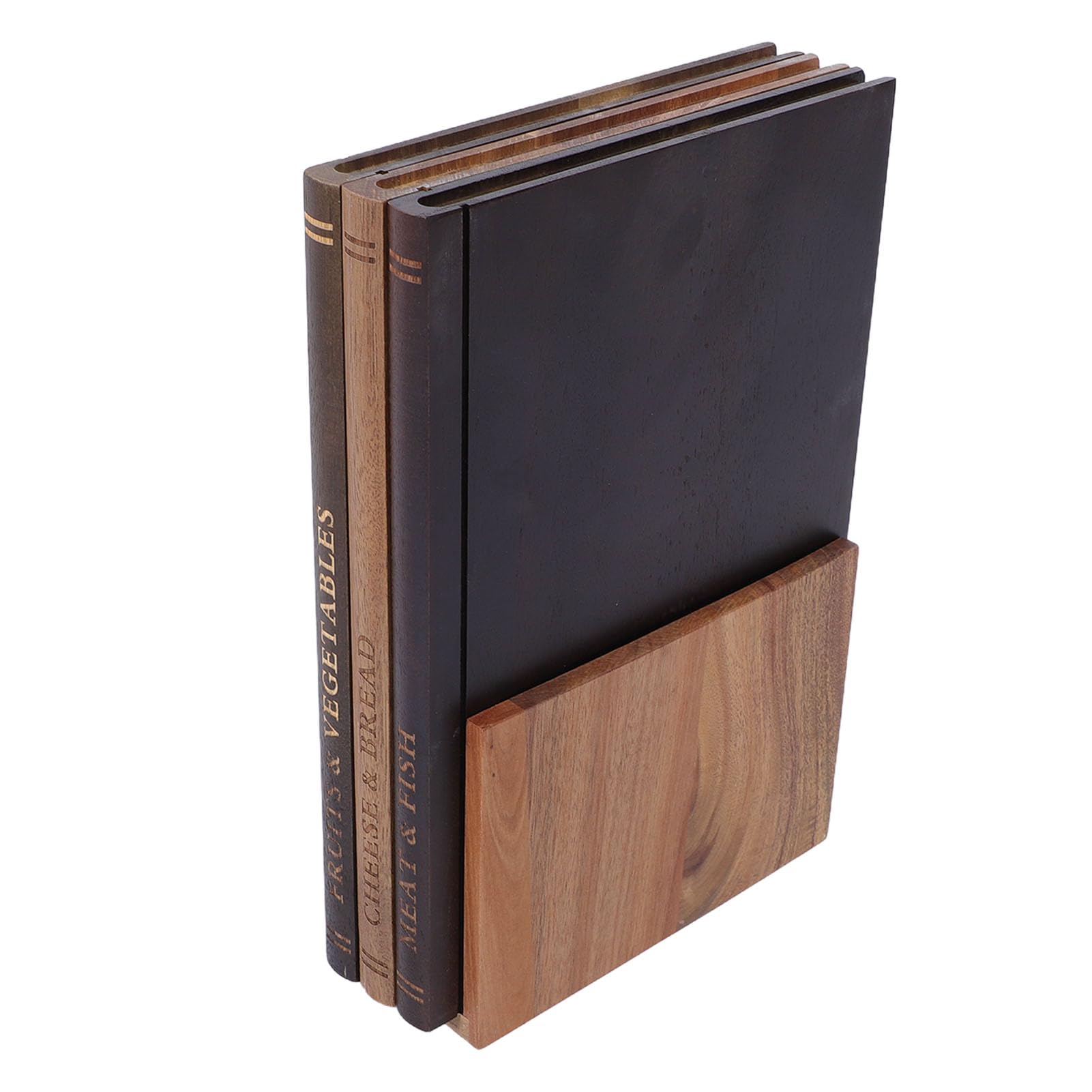 Juego de Tablas para Cortar Libros, Madera Maciza de, Juego de Tres Piezas, Tabla de Cortar de Madera, Tabla de Decorativa con Soporte de para Frutas, Verduras, Pan, Embutidos