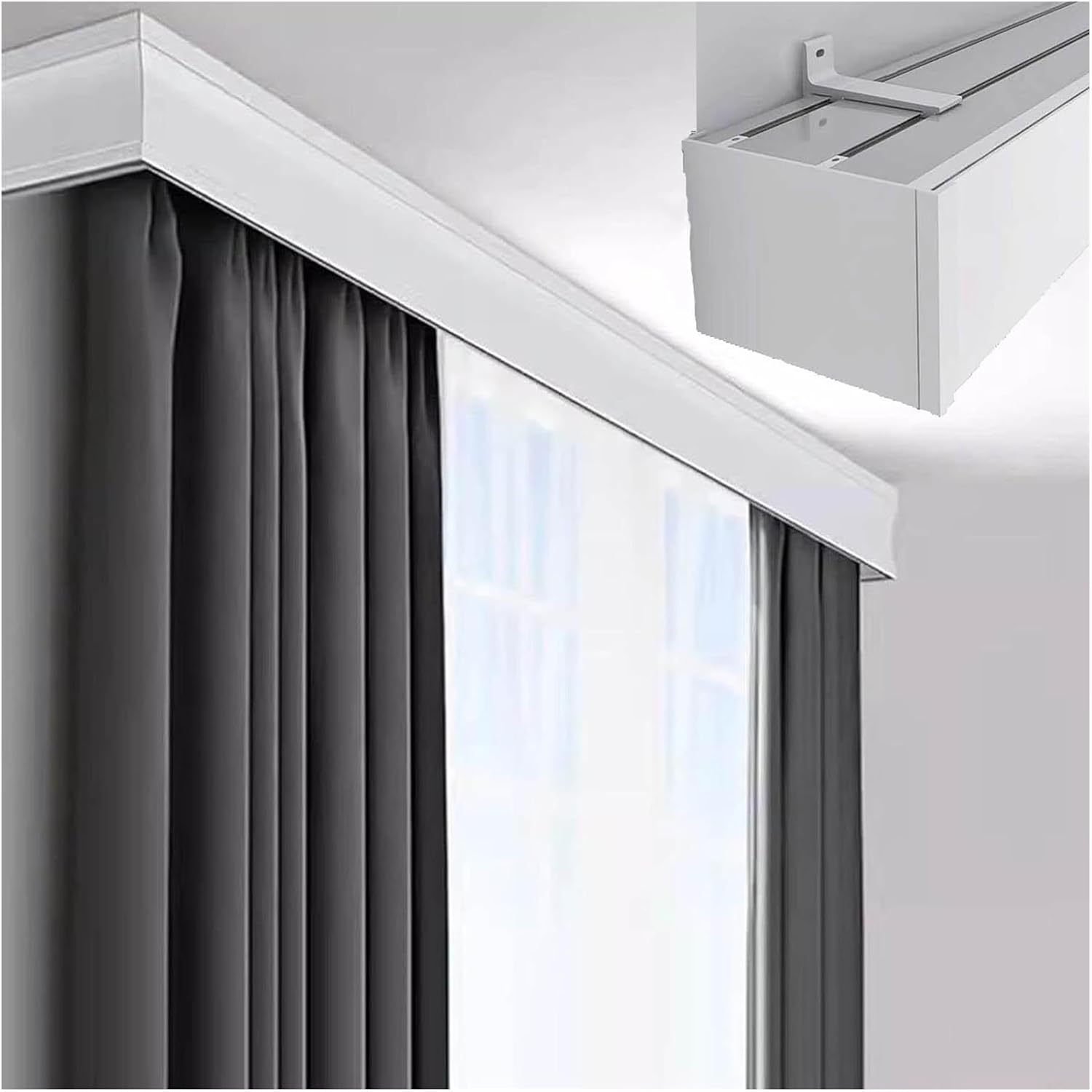 White Wall-Mounted Curtain Track System - 3-in-1 Heavy-Duty Double Rail Bracket for Bay Windows, Room Divider Rods, 160cm/63in/5.2ft, Easy Install & Durable