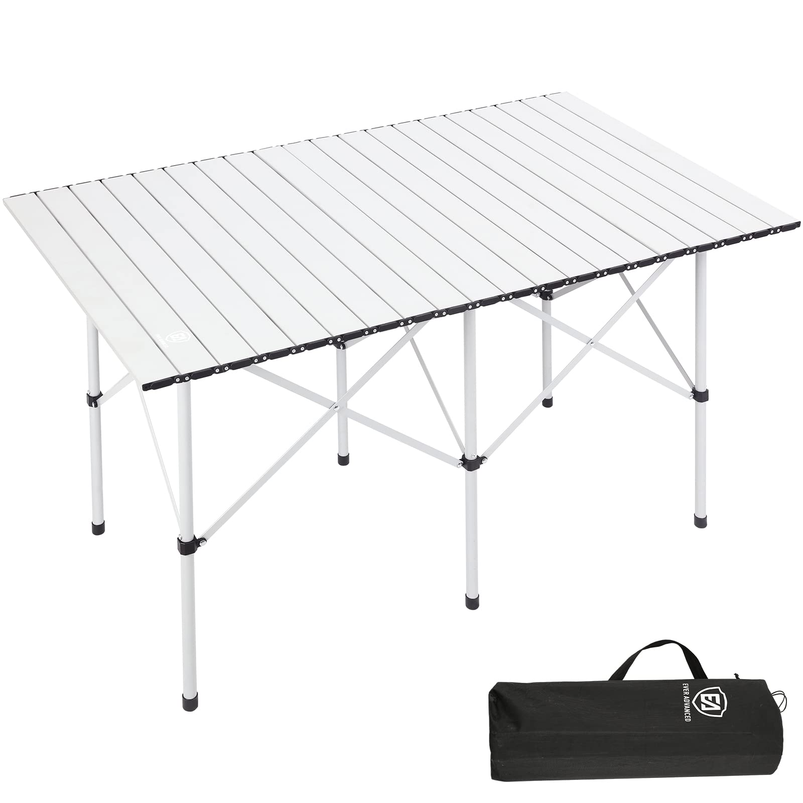 EVER ADVANCED Stół kempingowy, składany, lekki, dla 4-6 osób, przenośny, zwijany aluminiowy stół z torbą do przenoszenia, do 49 kg, biały