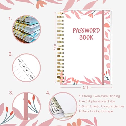 Miniatura 6 de Libro de contraseñas simplificado con pestañas alfabéticas, cuaderno de bolsillo pequeño para guardar contraseñas para computadora y sitios web, 5 x