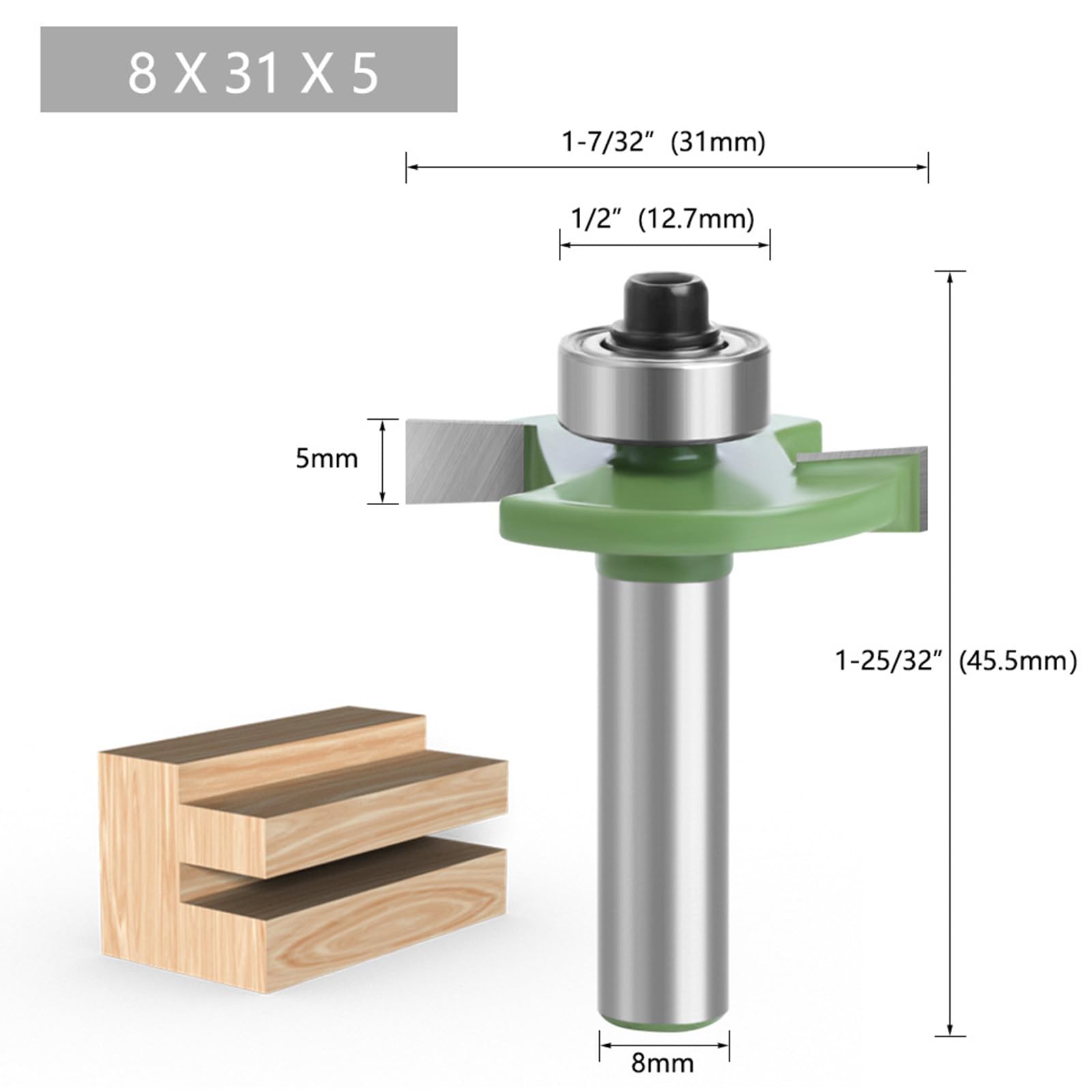 Fresa per fresa superiore, fresa a disco per fresa superiore, 8 mm, codolo 2 mm, 3 mm, 4 mm, 5 mm, con cuscinetti a sfera, utensili per la lavorazione del legno, fresa a a filo per il taglio del legno