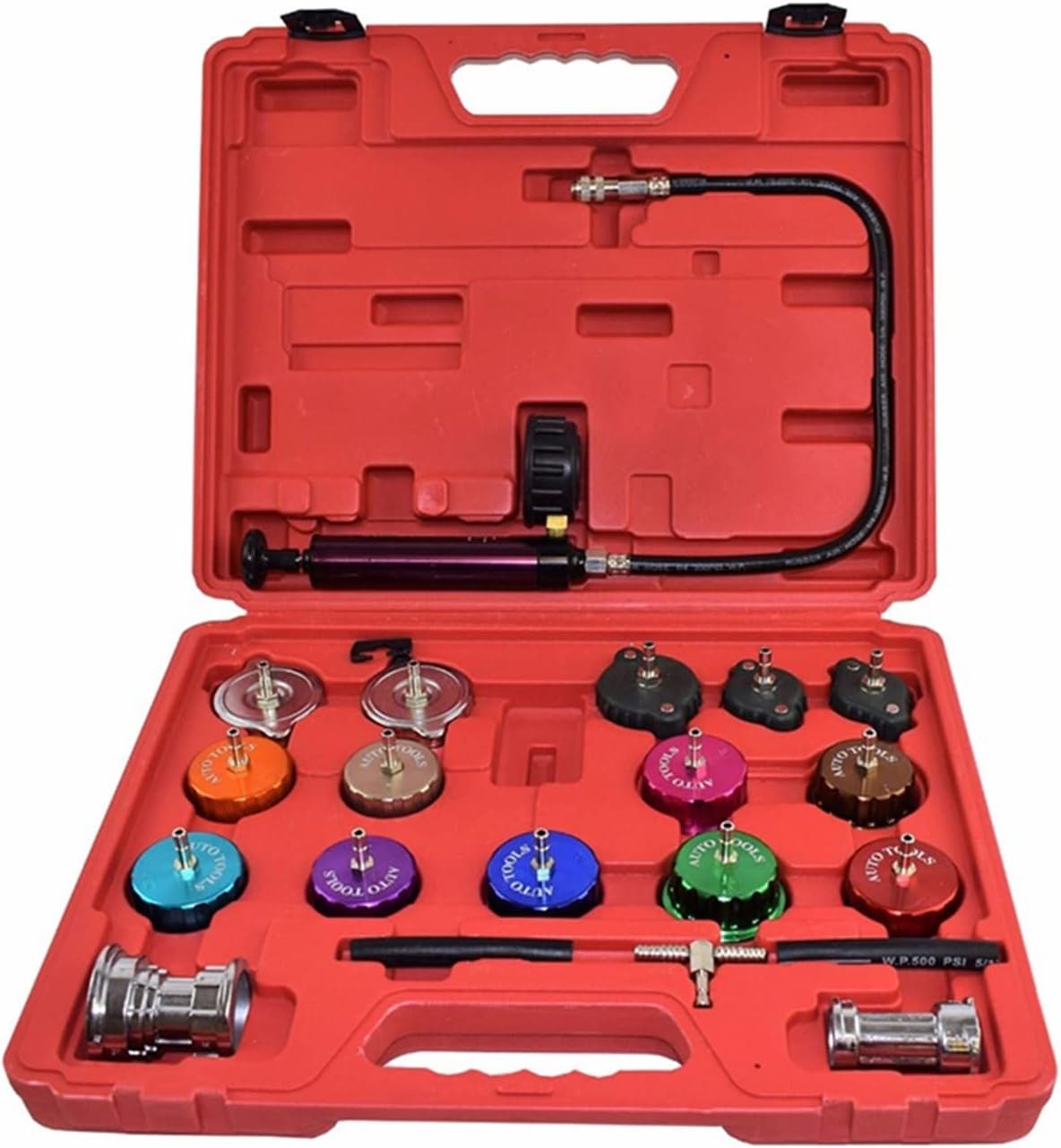 Coolant Pressure Tester kit 21PCS Universal Automotive Radiator Pressure Tester Kit Car Leak Detector Tool Auto Cooling System Coolant Vacuum Purge Vacuum Type Cooling System Kit