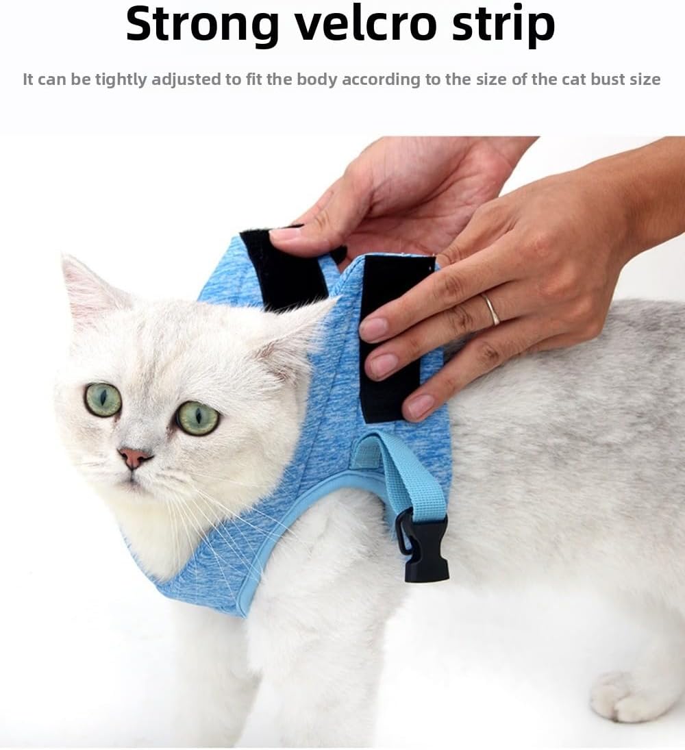 Cat Leash Set for Walks, Adjustable Soft Kitten Undershirt, Soft and Lightweight, Easy to Control, Breathable, Safe and Easy to use, Suitable for Small (Blue)