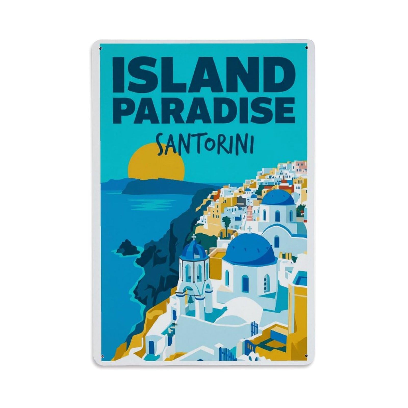 Gead 8X12inch Style Vintage Travel Santorini Island Paradise Metal Tin Sign