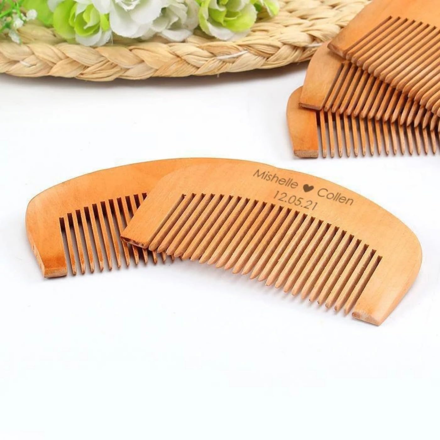 Peines de pelo personalizados, regalos y regalos de boda, peine de madera grabado con nombre personalizado, recuerdo de boda, peines de bolsillo de madera (70 unidades)