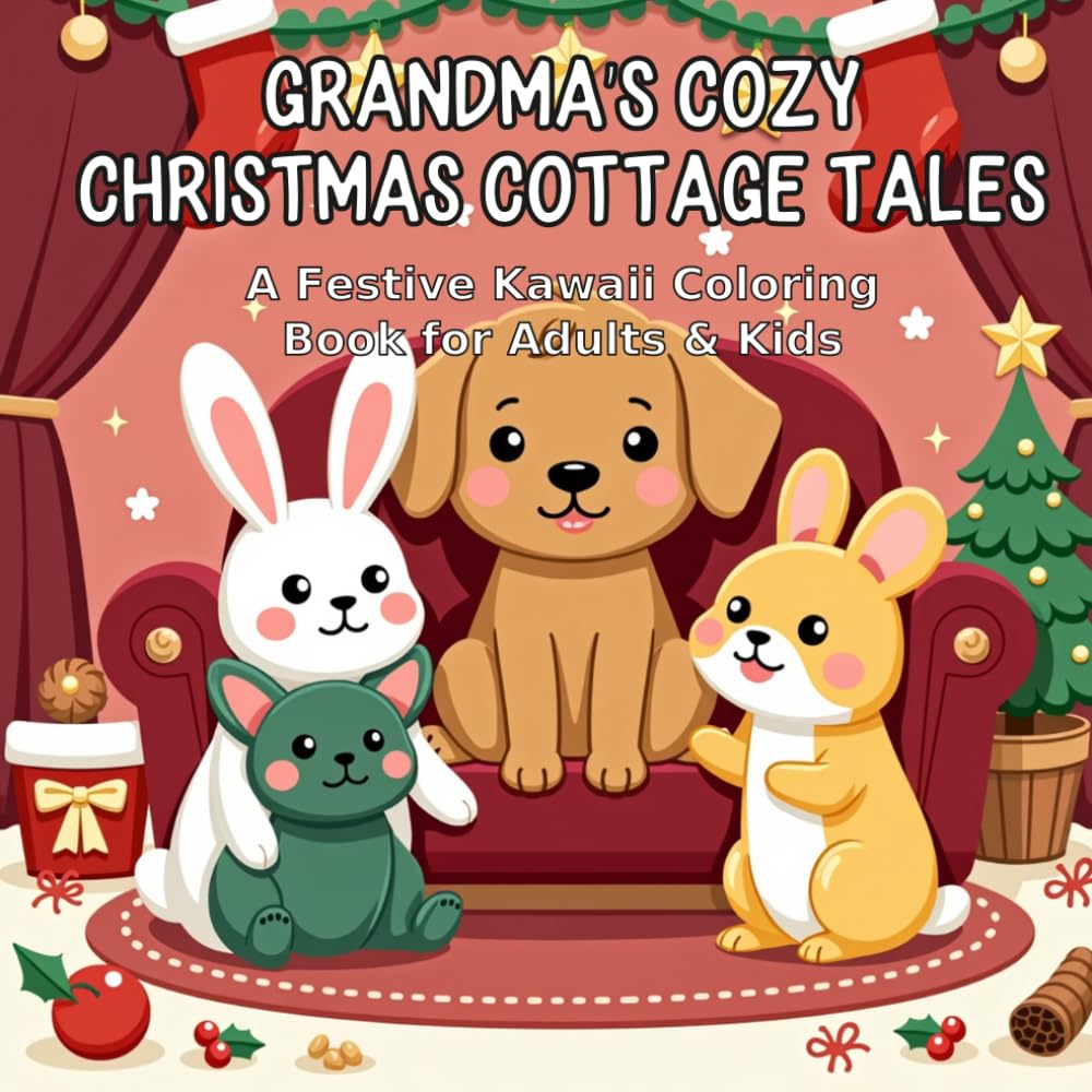 Grandma’s Cozy Christmas Cottage Tales: A Festive Kawaii Coloring Book for Adults & Kids